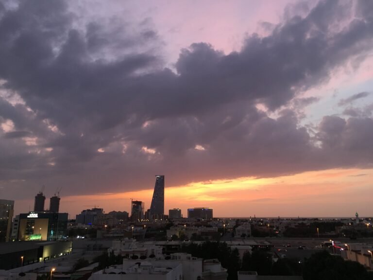 Sunset over the Jeddah skyline, Saudi Arabia